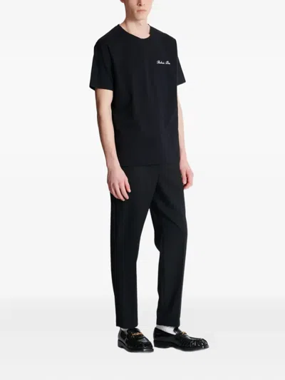 Balmain Logo Embroidered Crewneck T-shirt In Black
