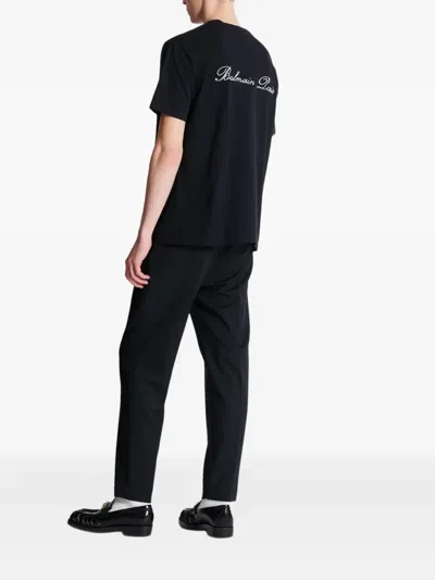 Balmain Logo Embroidered Crewneck T-shirt In Black