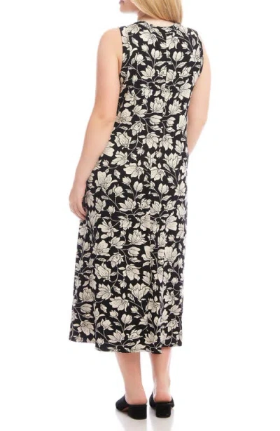 Karen Kane Sleeveless V Neck Midi Dress In Black Floral In Black