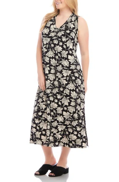 Karen Kane Sleeveless V Neck Midi Dress In Black Floral In Black