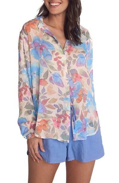 Bella Dahl Clean Front Hipster Shirt In Floral Garden Print