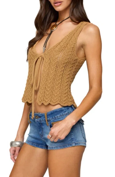 Edikted Sadiee Split Front Knit Top In Brown