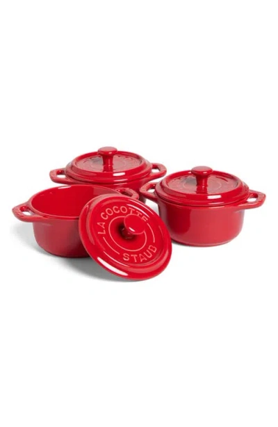 Staub 3 Piece Ceramic Mini Cocotte Set In Cherry