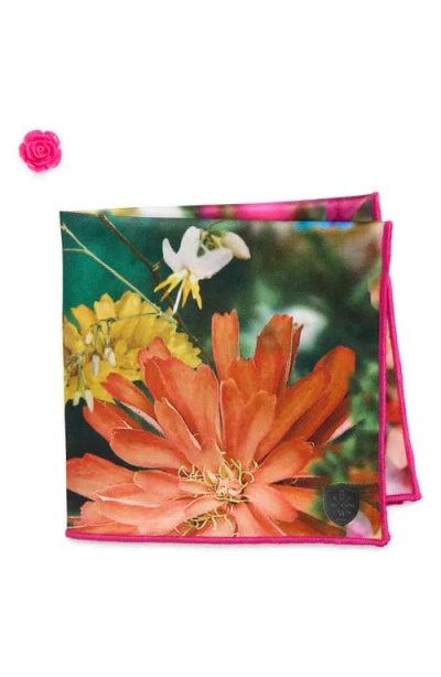 Clifton Wilson Fuchsia Multifloral Silk Pocket Square In Pink