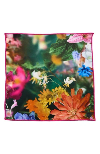 Clifton Wilson Fuchsia Multifloral Silk Pocket Square In Pink