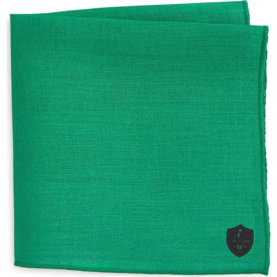 Clifton Wilson Kelly Green Slub Linen Pocket Square