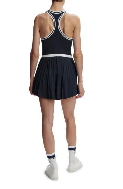 Varley Jane Pleated Racer-back Mini Dress In Blue