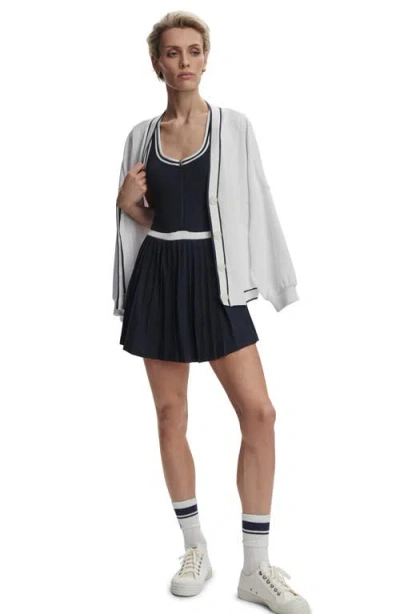 Varley Jane Pleated Racer-back Mini Dress In Blue