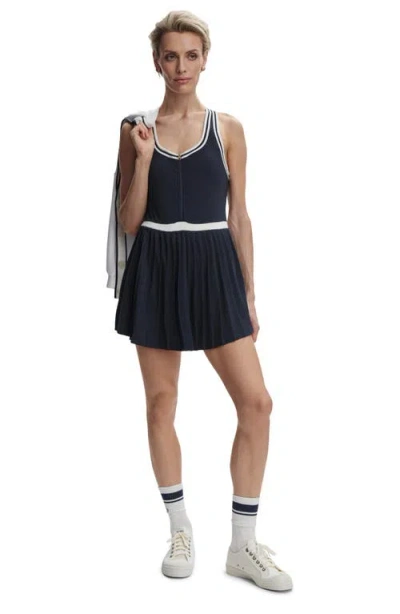 Varley Jane Pleated Racer-back Mini Dress In Blue