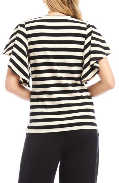 Karen Kane Stripe Flutter Sleeve Stretch Cotton Top In Black