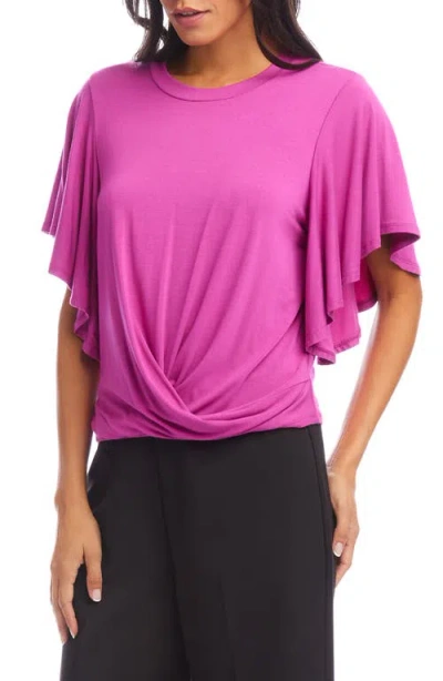 Karen Kane Flutter Sleeve Drape Front Top In Orchid