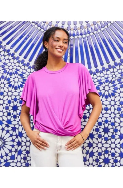 Karen Kane Flutter Sleeve Drape Front Top In Orchid