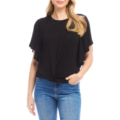 Karen Kane Flutter Sleeve Drape Front Jersey Top In Black