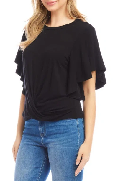 Karen Kane Flutter Sleeve Drape Front Jersey Top In Black