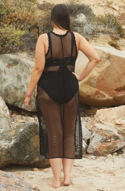 Becca Etc Women's Castaway Island Crocheted Cover-up Dress In Black