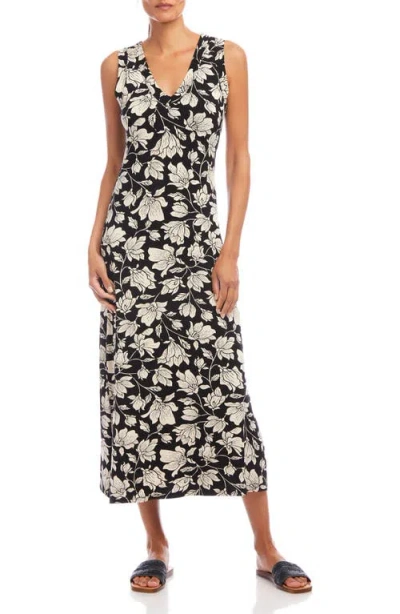 Karen Kane Sleeveless V Neck Midi Dress In Black Floral In Black