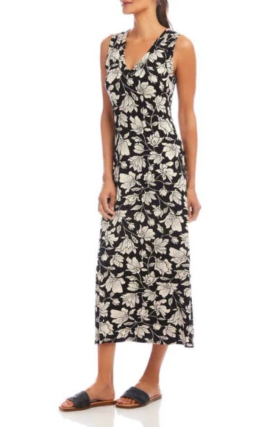 Karen Kane Sleeveless V Neck Midi Dress In Black Floral In Black