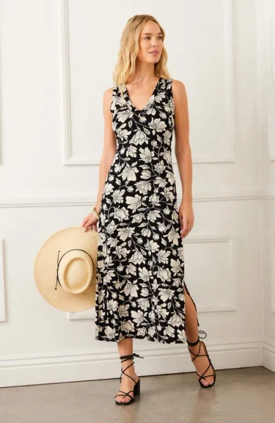 Karen Kane Sleeveless V Neck Midi Dress In Black Floral In Black