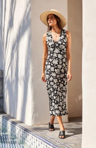 Karen Kane Sleeveless V Neck Midi Dress In Black Floral In Black