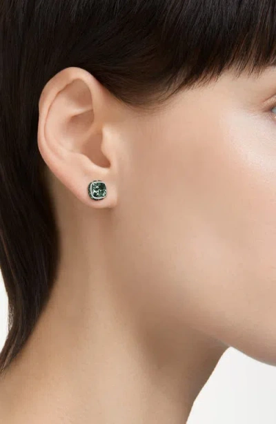 Swarovski Rhodium Plated Square Cut Color Birthstone Stud Earrings In Metallic