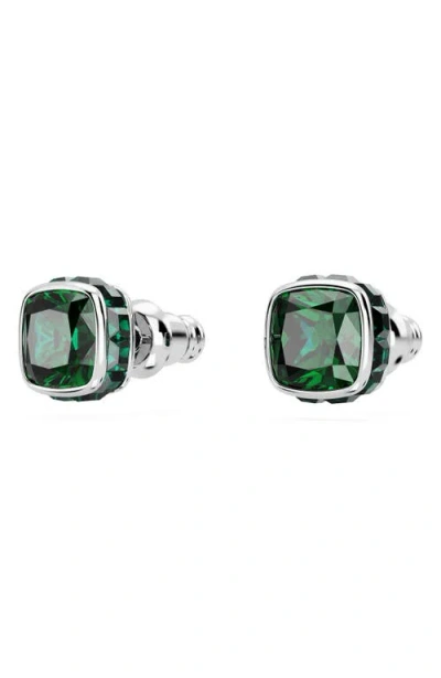 Swarovski Rhodium Plated Square Cut Color Birthstone Stud Earrings In Metallic