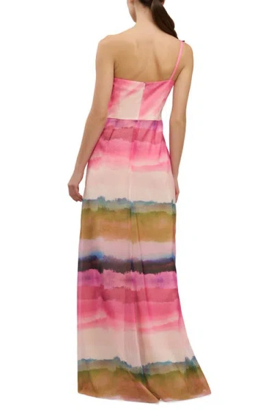 Kay Unger Normani One-shoulder Chiffon Gown In Multi