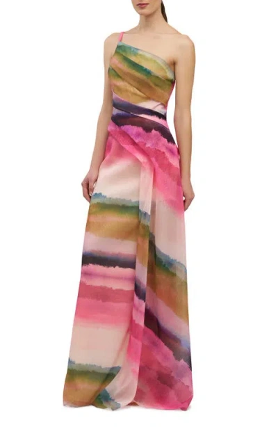 Kay Unger Normani One-shoulder Chiffon Gown In Multi