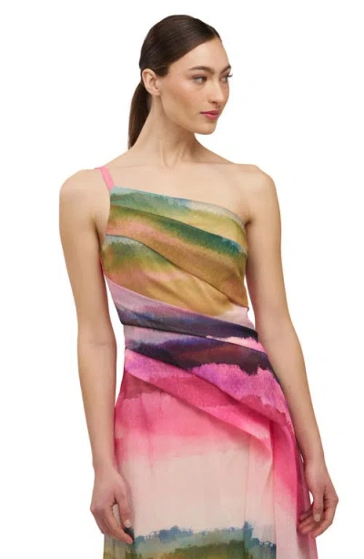 Kay Unger Normani One-shoulder Chiffon Gown In Multi