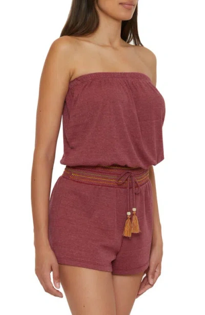 Soluna Strapless Drawstring Waist Cover-up Romper In Burgundy