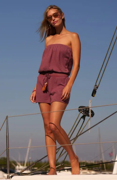 Soluna Strapless Drawstring Waist Cover-up Romper In Burgundy