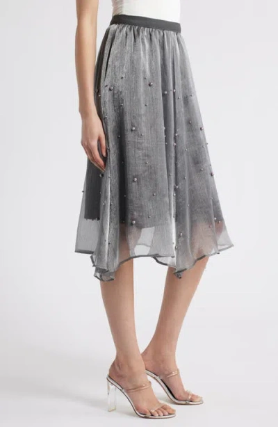 Nikki Lund Elsa Beaded Asymmetric Skirt In Gray