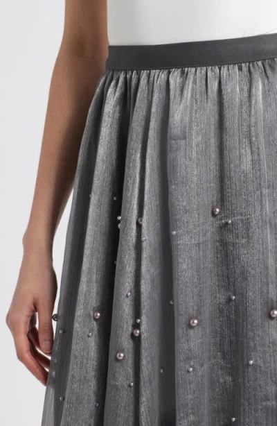 Nikki Lund Elsa Beaded Asymmetric Skirt In Gray