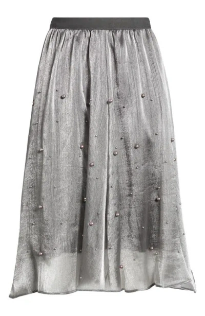 Nikki Lund Elsa Beaded Asymmetric Skirt In Gray