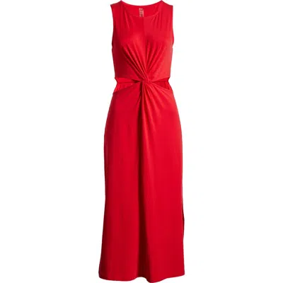 Beyond Yoga Around The World Front Twist Midi Dress In Candy Apple Red