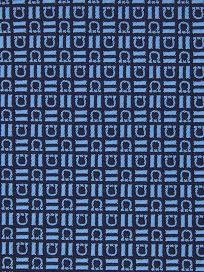 Ferragamo Gancini Motif Jacquard Tie In Blue