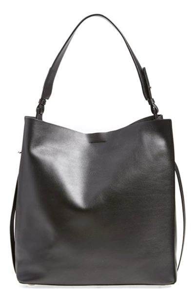 Allsaints 'paradise North/south' Calfskin Leather Tote - Black In Black/ Black