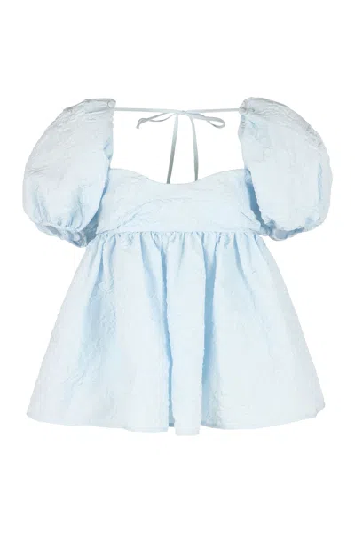 Cecilie Bahnsen Blouse With Gathered Back And Puff Sleeves In Blue