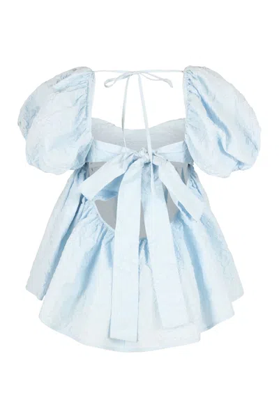 Cecilie Bahnsen Blouse With Gathered Back And Puff Sleeves In Blue