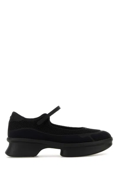 Prada Wavy Mesh Platform Ballerina Shoes In Black