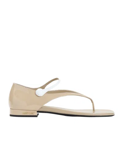 Miu Miu Calf Leather Sandals Ankle Strap