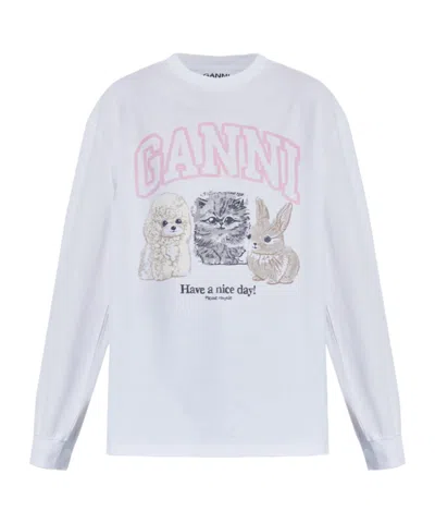 Ganni Oversized Printed Organic And Recycled Cotton-jersey Sweatshirt In White