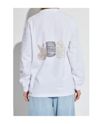 Ganni Oversized Printed Organic And Recycled Cotton-jersey Sweatshirt In White