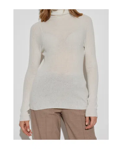 Fabiana Filippi Finely Ribbed Long-sleeved Top With Roll Neck In White