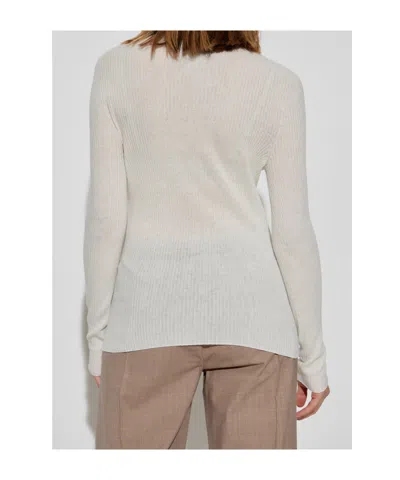 Fabiana Filippi Finely Ribbed Long-sleeved Top With Roll Neck In White