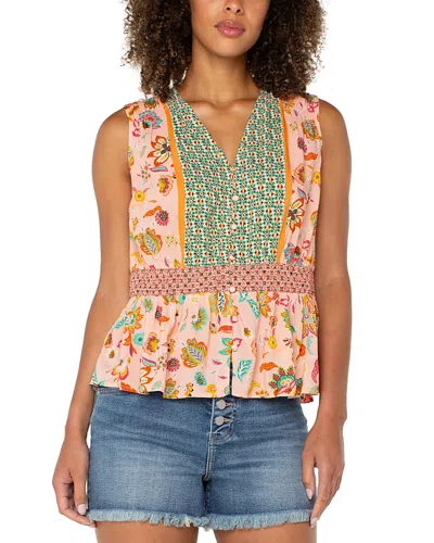 Liverpool Los Angeles Smocked Waist Tank In Pink Green Mlti Flower