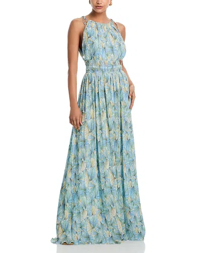 Veronica Beard Yardley Floral Pleated Chiffon Gown In Blue