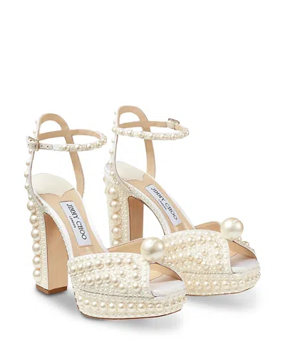 Jimmy Choo Sacaria 120mm Pearly-stud Platform Sandals In White