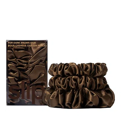 Slip Pure Silk Back To Basics Midi/large Scrunchies In Dark Brown, Set Of 3