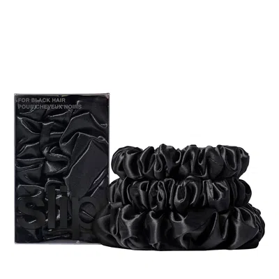 Slip Pure Silk Back To Basics Midi/large Scrunchies In Black, Set Of 3