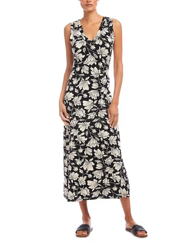 Karen Kane Sleeveless V Neck Midi Dress In Black Floral In Black